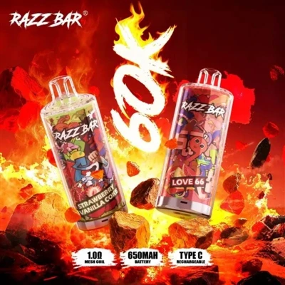 Razz Bar 60000 บุหรี่ไฟฟ้าแบบใช้แล้วทิ้ง-|พัฟ 60,000 ชิ้น ทางเลือกที่ดีที่สุด...