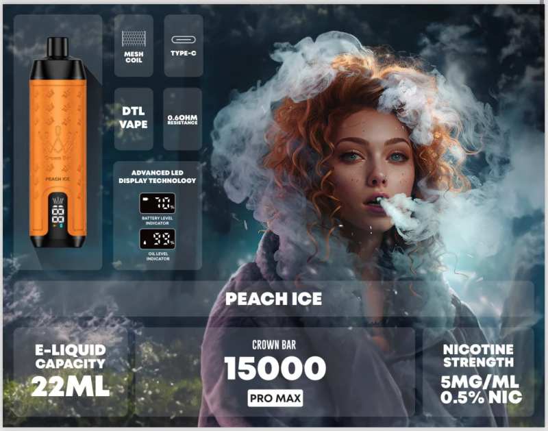 AlFakherCrownBar15000PuffsDisposableVapePeachIce AlFakherCrownBar15000PuffsDisposableVapePeachIce